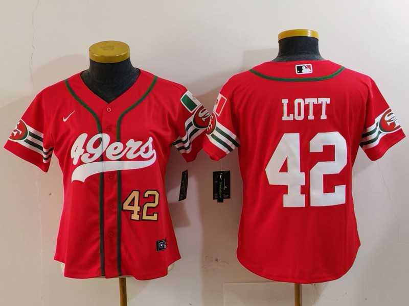 Women%27s San Francisco 49ers #42 Ronnie Lott Red Mexico Cool Base Stitched Baseball Jerseys